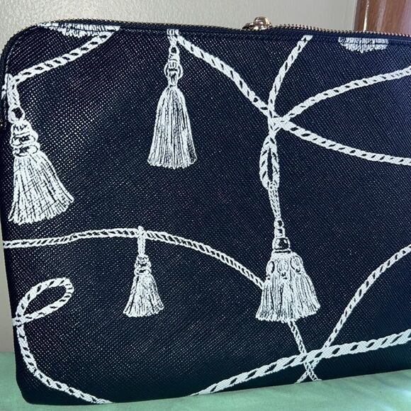 Chicos Medium Nautical Tassel Blue Rope Design Cosmetic Make Up Bag - Picture 2 of 4